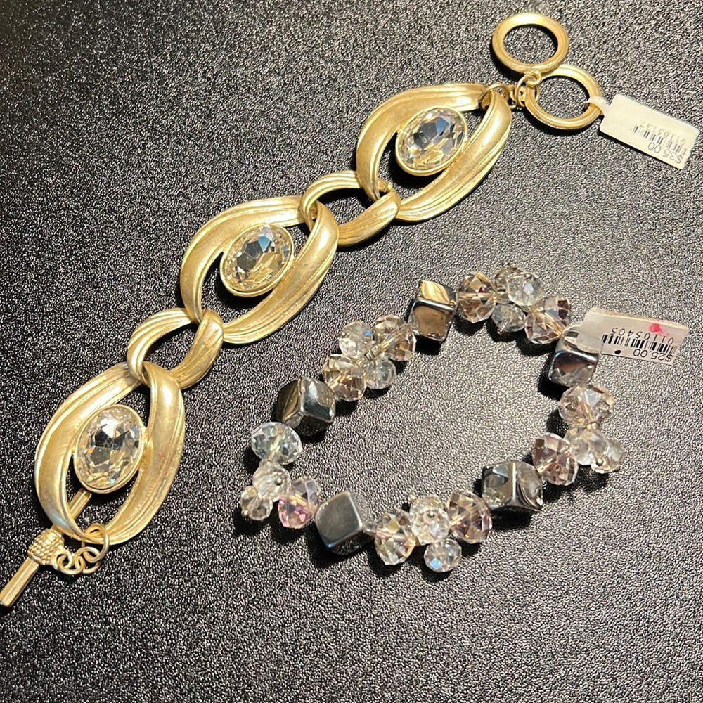 Bundle fashion bracelets-gold and rhinestone, Crystal with silver NWT